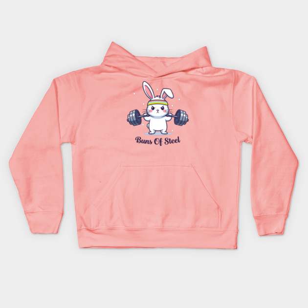 Bunny Buns Of Steel Kids Hoodie by enrynz