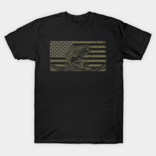 American Bass Fishing Flag Fisherman Patriot T-Shirt