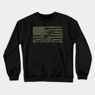 American Bass Fishing Flag Fisherman Patriot Crewneck Sweatshirt