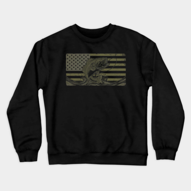 American Bass Fishing Flag Fisherman Patriot Crewneck Sweatshirt by ArtistTee ⭐⭐⭐⭐⭐