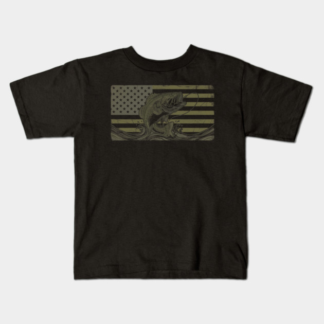 American Bass Fishing Flag Fisherman Patriot Kids T-Shirt by ArtistTee ⭐⭐⭐⭐⭐