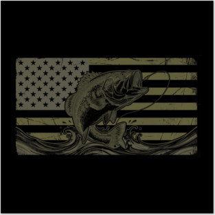 American Bass Fishing Flag Fisherman Patriot Posters and Art