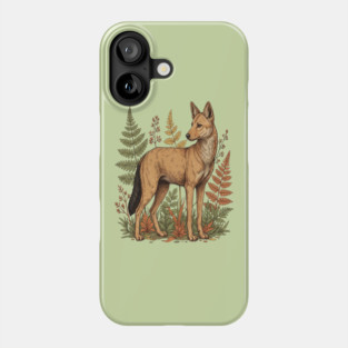 Asian Wild Dog Autumn Ferns Vintage Art Phone Case