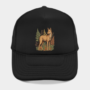 Asian Wild Dog Autumn Ferns Vintage Art Hat