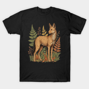 Asian Wild Dog Autumn Ferns Vintage Art T-Shirt