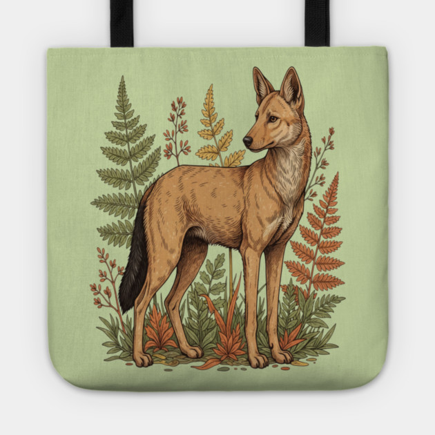 Asian Wild Dog Autumn Ferns Vintage Art Tote by BirdsnStuff