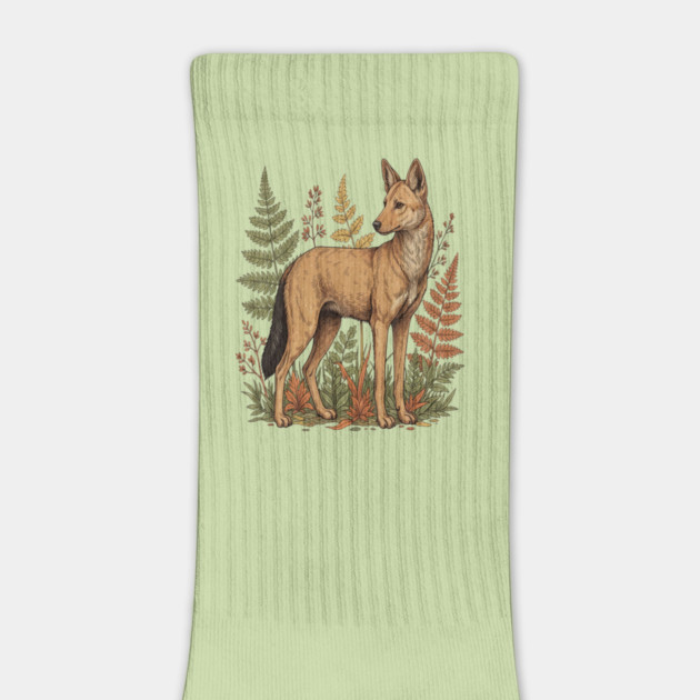 Asian Wild Dog Autumn Ferns Vintage Art by BirdsnStuff