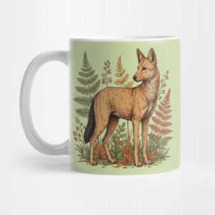 Asian Wild Dog Autumn Ferns Vintage Art Mug