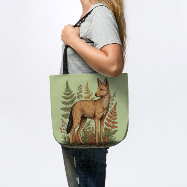 Asian Wild Dog Autumn Ferns Vintage Art by BirdsnStuff