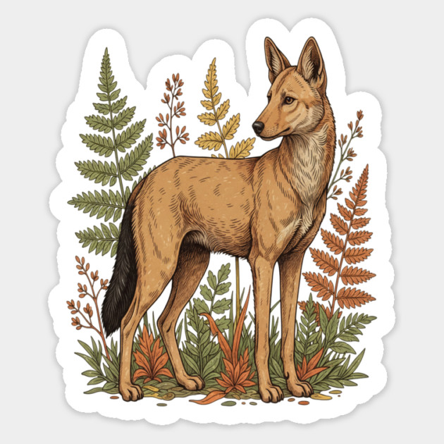 Asian Wild Dog Autumn Ferns Vintage Art Magnet by BirdsnStuff
