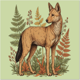 Asian Wild Dog Autumn Ferns Vintage Art Posters and Art