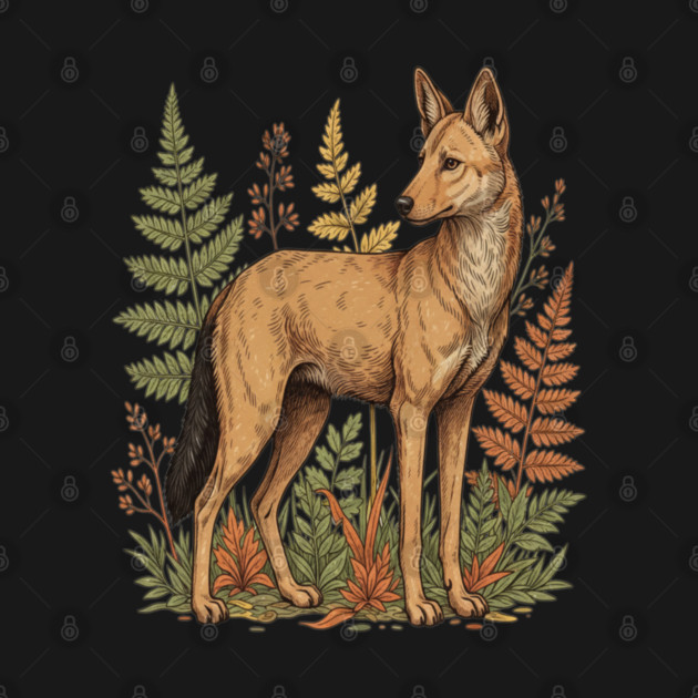 Asian Wild Dog Autumn Ferns Vintage Art by BirdsnStuff