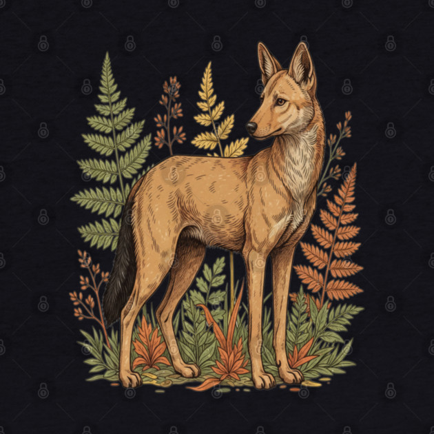 Asian Wild Dog Autumn Ferns Vintage Art by BirdsnStuff