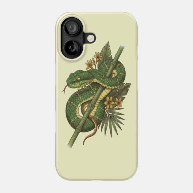 Bamboo Pit Viper Rainforest Vintage Art Phone Case by BirdsnStuff