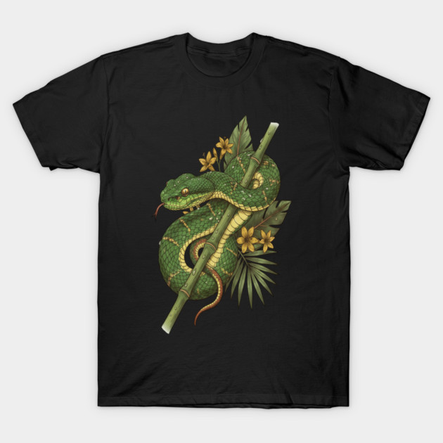 Bamboo Pit Viper Rainforest Vintage Art T-Shirt by BirdsnStuff