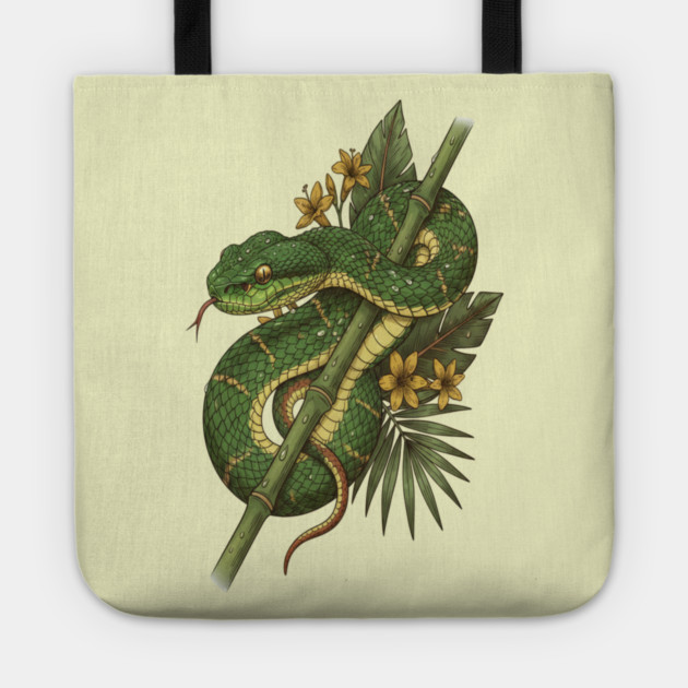 Bamboo Pit Viper Rainforest Vintage Art Tote by BirdsnStuff