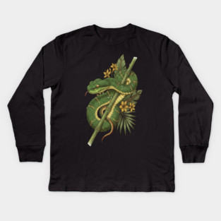 Bamboo Pit Viper Rainforest Vintage Art Kids Long Sleeve T-Shirt