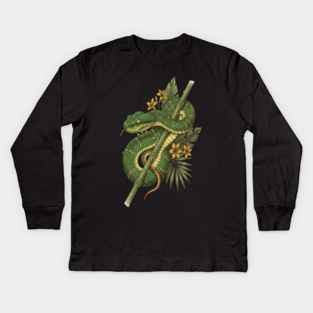 Bamboo Pit Viper Rainforest Vintage Art Kids Long Sleeve T-Shirt by BirdsnStuff