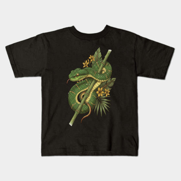 Bamboo Pit Viper Rainforest Vintage Art Kids T-Shirt by BirdsnStuff