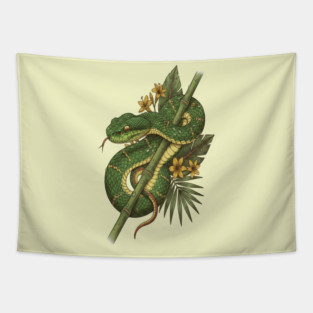 Bamboo Pit Viper Rainforest Vintage Art Tapestry