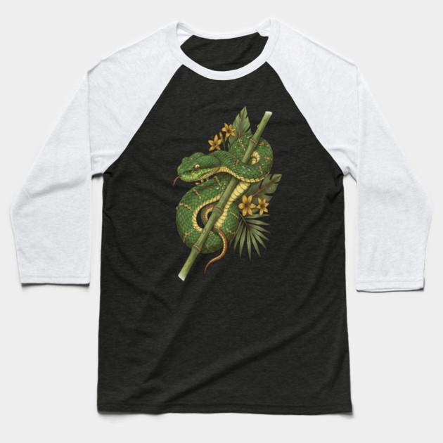 Bamboo Pit Viper Rainforest Vintage Art Baseball T-Shirt by BirdsnStuff