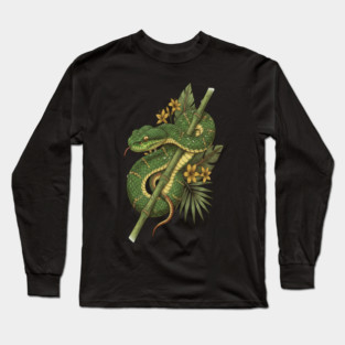 Bamboo Pit Viper Rainforest Vintage Art Long Sleeve T-Shirt