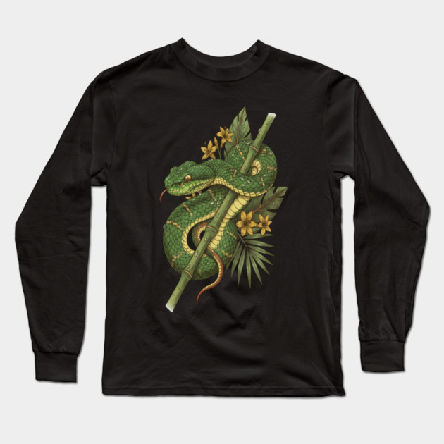 Bamboo Pit Viper Rainforest Vintage Art Long Sleeve T-Shirt by BirdsnStuff