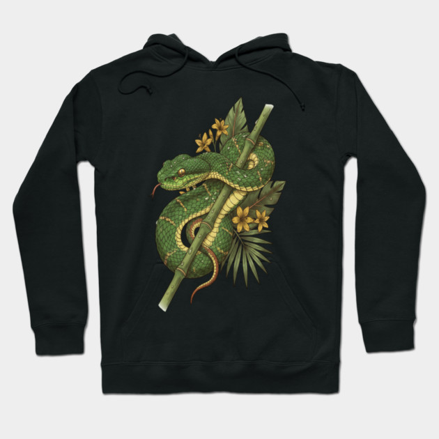 Bamboo Pit Viper Rainforest Vintage Art Hoodie by BirdsnStuff
