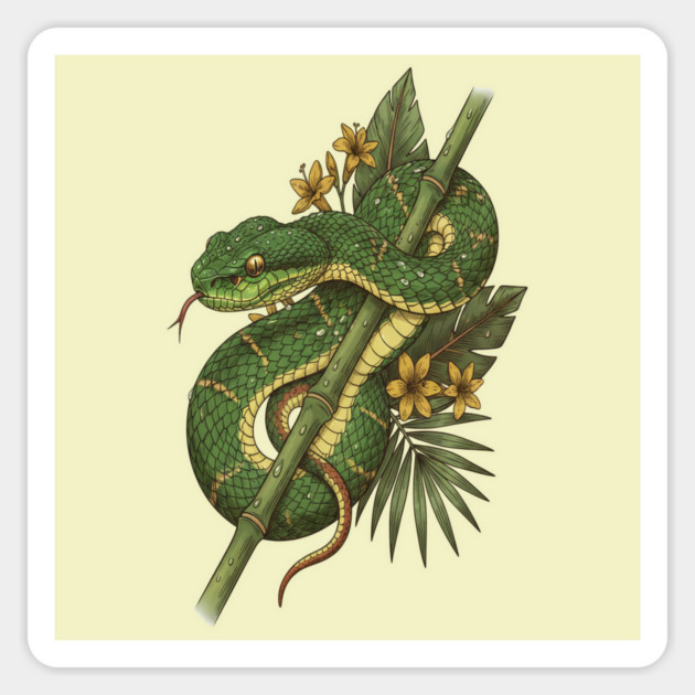 Bamboo Pit Viper Rainforest Vintage Art Magnet by BirdsnStuff