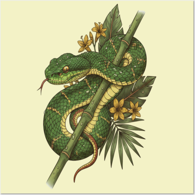 Bamboo Pit Viper Rainforest Vintage Art Wall Art by BirdsnStuff