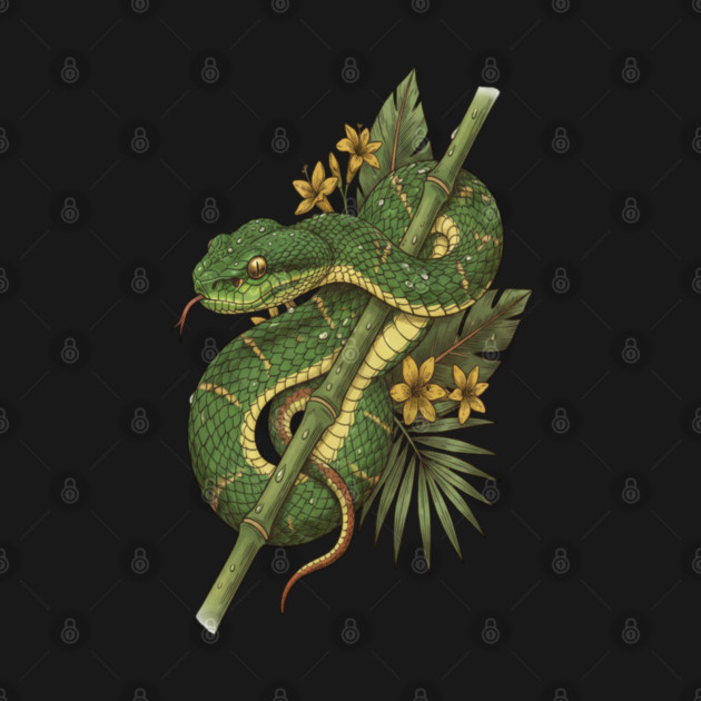 Bamboo Pit Viper Rainforest Vintage Art by BirdsnStuff