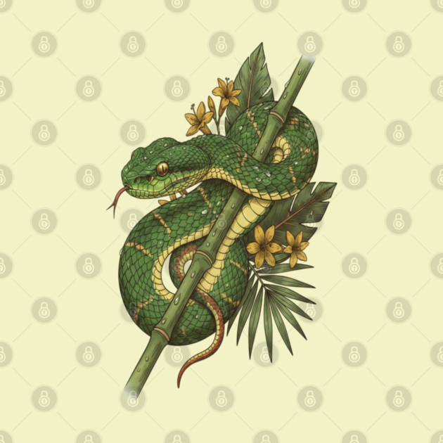 Bamboo Pit Viper Rainforest Vintage Art by BirdsnStuff