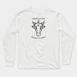 Forged in Fire Rooted in Earth – Cow Skull Spiritual Gothic Long Sleeve T-Shirt