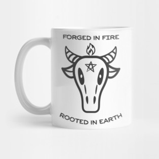 Forged in Fire Rooted in Earth – Cow Skull Spiritual Gothic Mug