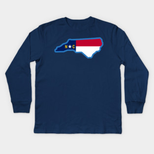North Carolina State Flag Silhouette – Carolina Blue Border NC Graphic Kids Long Sleeve T-Shirt