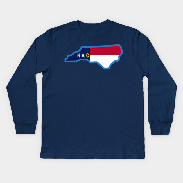 North Carolina State Flag Silhouette – Carolina Blue Border NC Graphic Kids Long Sleeve T-Shirt by DonWillisJrArt