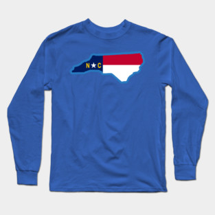 North Carolina State Flag Silhouette – Carolina Blue Border NC Graphic Long Sleeve T-Shirt