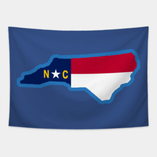 North Carolina State Flag Silhouette – Carolina Blue Border NC Graphic Tapestry