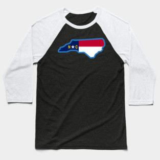 North Carolina State Flag Silhouette – Carolina Blue Border NC Graphic Baseball T-Shirt