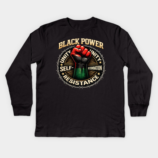 Black Power Fist – Unity, Resistance & Self-Determination Kids Long Sleeve T-Shirt by UrbanLifeApparel