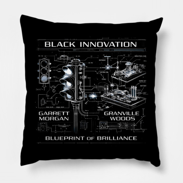 Black Innovation Blueprint – Garrett Morgan & Granville Woods Pillow by UrbanLifeApparel