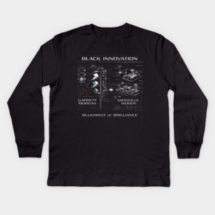 Black Innovation Blueprint – Garrett Morgan & Granville Woods Kids Long Sleeve T-Shirt