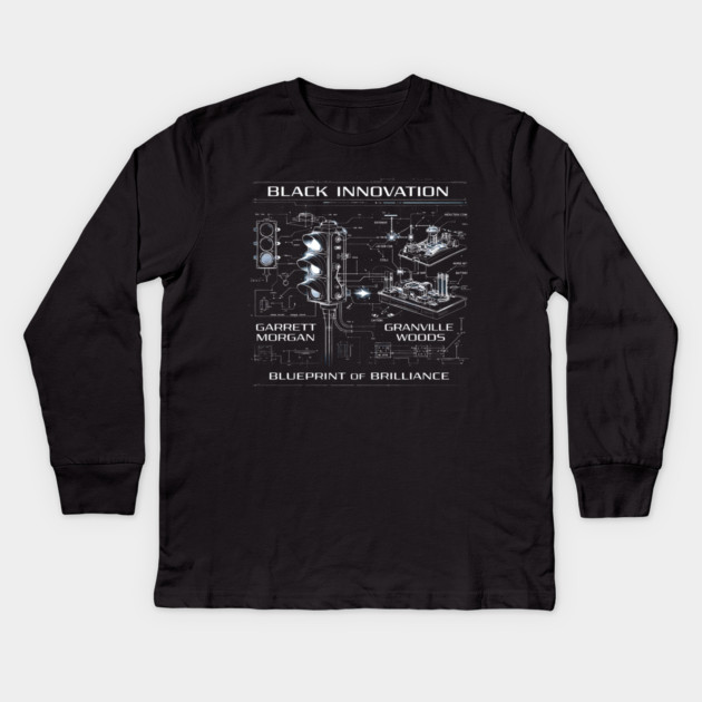 Black Innovation Blueprint – Garrett Morgan & Granville Woods Kids Long Sleeve T-Shirt by UrbanLifeApparel