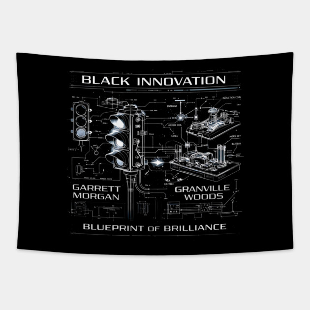 Black Innovation Blueprint – Garrett Morgan & Granville Woods Tapestry by UrbanLifeApparel