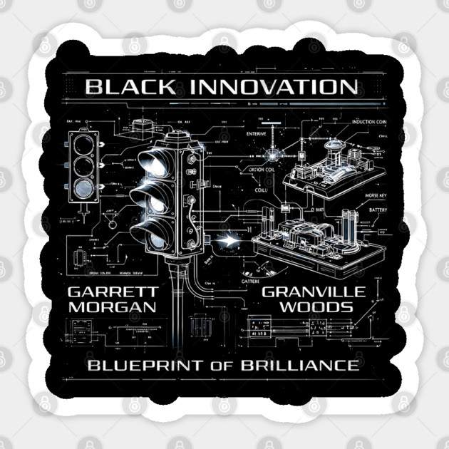 Black Innovation Blueprint – Garrett Morgan & Granville Woods Sticker by UrbanLifeApparel