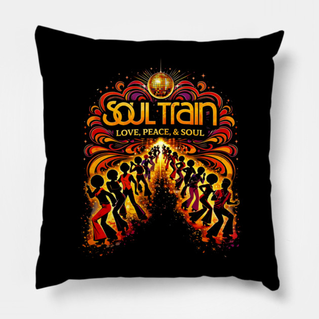 Soul Train – Love, Peace, & Soul 70s Disco Tribute Pillow by UrbanLifeApparel