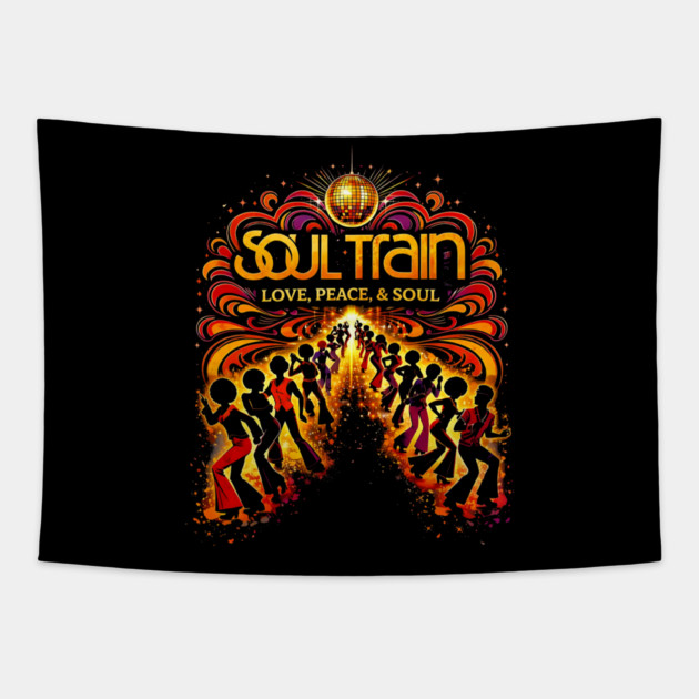 Soul Train – Love, Peace, & Soul 70s Disco Tribute Tapestry by UrbanLifeApparel