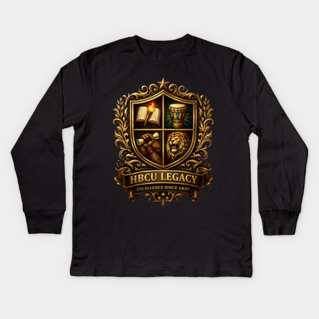 HBCU Legacy Crest – Excellence Since 1837 Kids Long Sleeve T-Shirt by UrbanLifeApparel