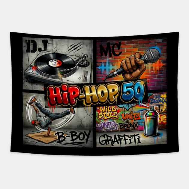 Hip-Hop 50 – The Four Elements Anniversary Tribute Tapestry by UrbanLifeApparel