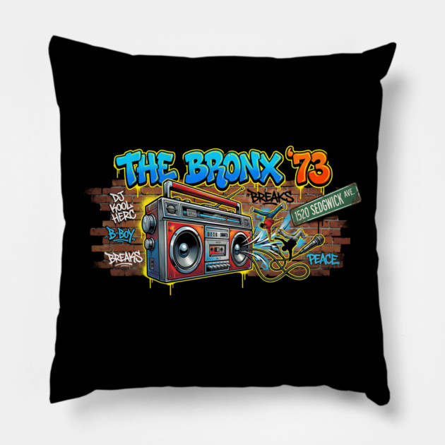 The Birth of Hip Hop – The Bronx ’73 & 1520 Sedgwick Ave Pillow by UrbanLifeApparel